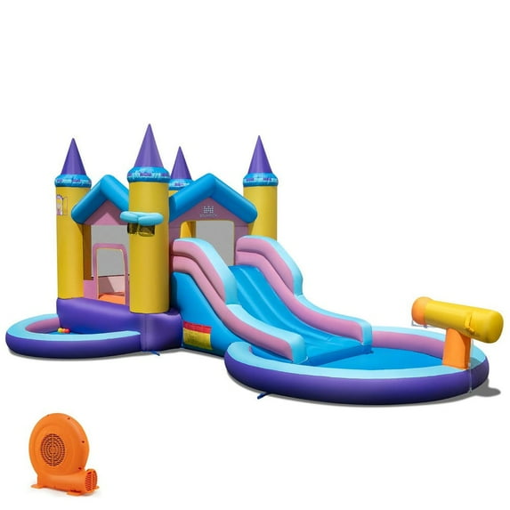 GVN 6-in-1 Inflatable Bouncer with Water Park, Jumping Castle with 678W Blower for Yard, Outdoor, Multicolor