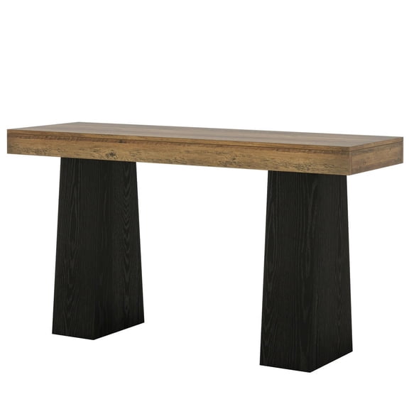 GVN 63Inch Wood Rectangular Bar Table with Thickened Tabletop and Sturdy Base, Counter Bartable for Kitchen, Dining Room, Living Room, Pub, Brown & Black