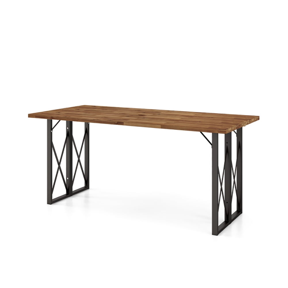 GVN 67 Inch Patio Rectangle Acacia Wood Dining Table with Umbrella Hole, Teak Wood Side Table with Storage, Indoor and Outdoor Wooden Furniture for Deck, Porch, Balcony, Living Room