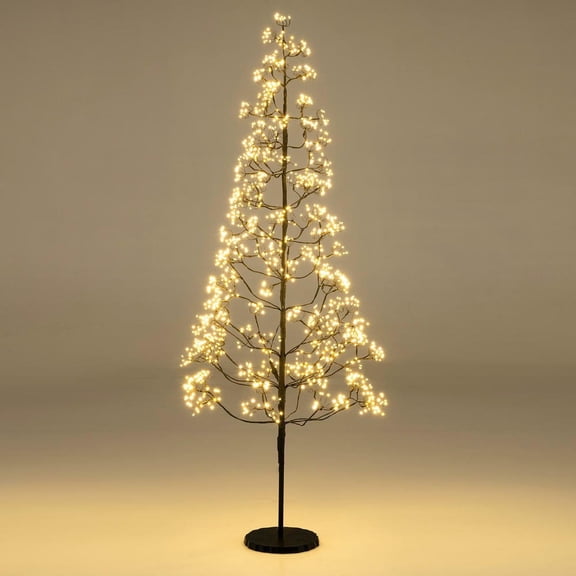 GVN 6FT Pre-lit Lighted Alpine Artificial Christmas Trees with Warm White Light LED Lights, Xmas Decoration Cedar Tree with Weighted Base for Christmas Decoration, Holiday, Party, Black