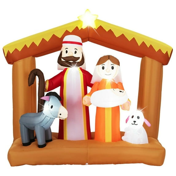 GVN 6ft Inflatable Christmas Nativity Scene Outdoor with Built in LED Lights, Christmas Blow Up Decoration for Holiday, Party, Xmas, Yard, Garden Decorations, Multicolor