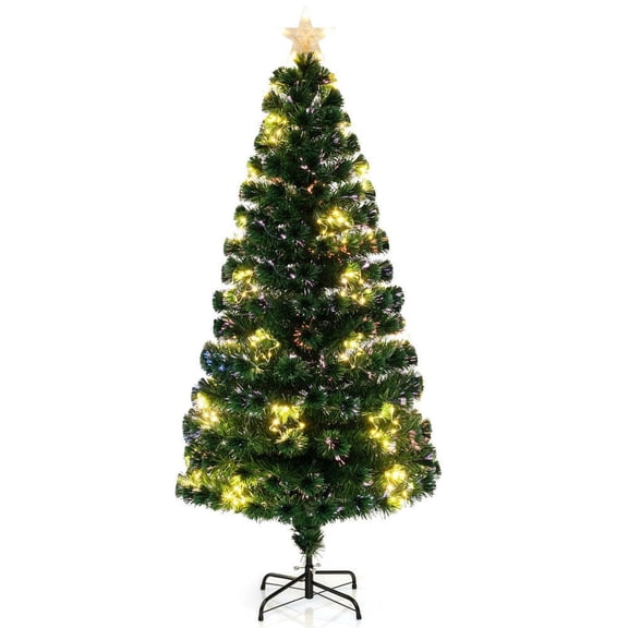 GVN 6ft Pre-Lit Artificial Christmas Trees with Top Star and Branch Tips, Xmas Decoration Tree for Indoor, Outdoor, Holiday Decor, Green