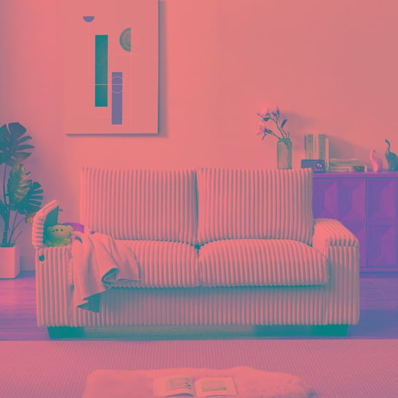 GVN 71" Square Arm Storage Sofa with Plush Corduroy, USB Charging, White