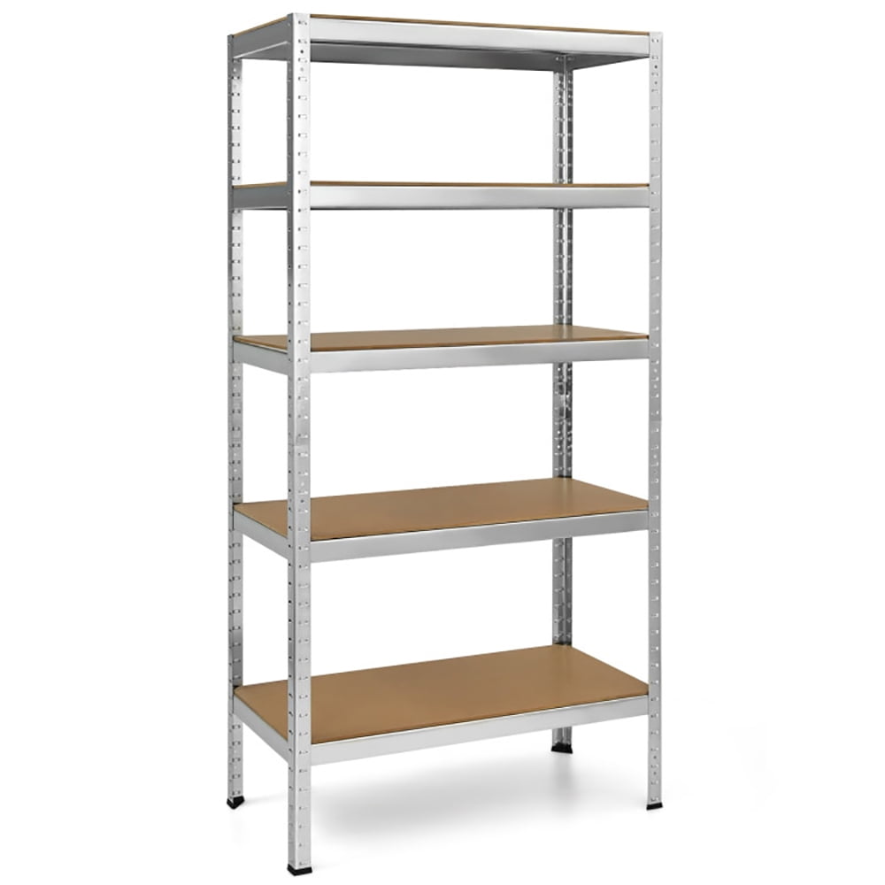GVN 71 inch Heavy Duty Steel Adjustable 5 Level Storage Shelves-Silver, Heavy Duty Garage Shelves Metal Organizer Utility Rack