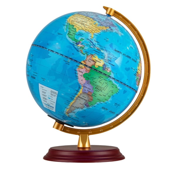 GVN 8 Inch Desktop Decorative Globe with Wooden Stand and HD Map, World Globes with Illuminated for Kids School, Home Office, Desktop Display, Blue