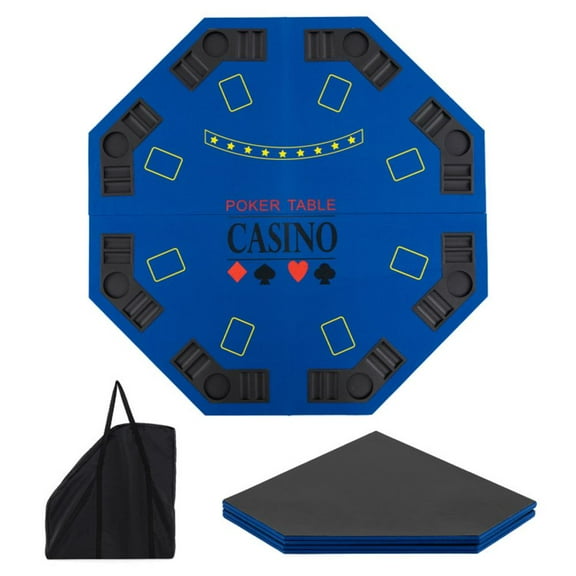 GVN 8-Player Foldable Poker Table Top with Carrying Bag-Blue