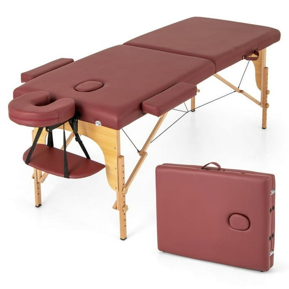 GVN 84 Inch Foldable Massage Table with Carrying Bag and Height Adjustable-Red