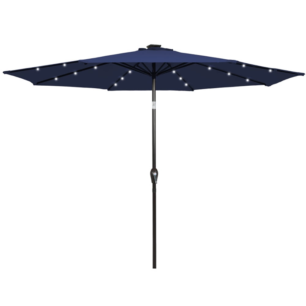 GVN 9 Feet Solar LED Lighted Patio Market Umbrella Tilt Adjustment Crank Lift-Dark Blue, Patio Offset Umbrella with Easy Tilt Adjustment, Cantilever Patio Umbrellas, Sunshade Umbrella Canopy