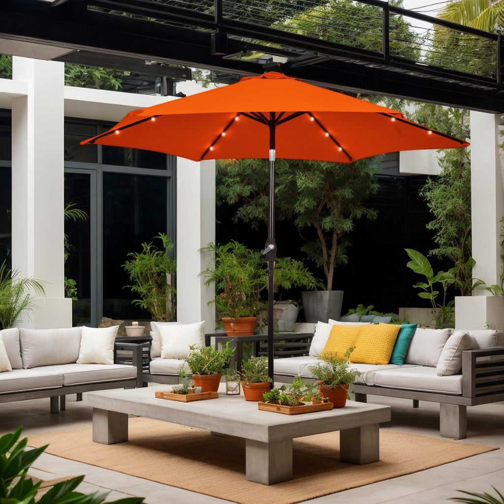 GVN 9 Feet Solar LED Lighted Patio Market Umbrella Tilt Adjustment Crank Lift-Orange, Outdoor Table Umbrella, Outdoor Umbrella, Market Umbrella for Outdoor Patio Backyard Garden Lawn Sun Shade