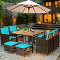 thumbnail image 1 of GVN 9 Pieces Patio Rattan Dining Cushioned Chairs Set-Turquoise, Outdoor Sofa Sectional , Coffee Table for Patio Back Deck, Balcany, Poolside, 1 of 8