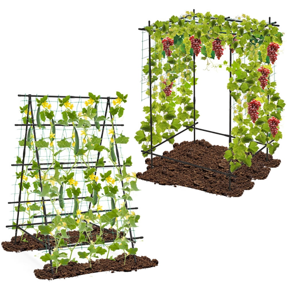 GVN AFrame Garden Cucumber Trellis with Netting for Climbing Plants OutdoorBlack, Tomato Cages