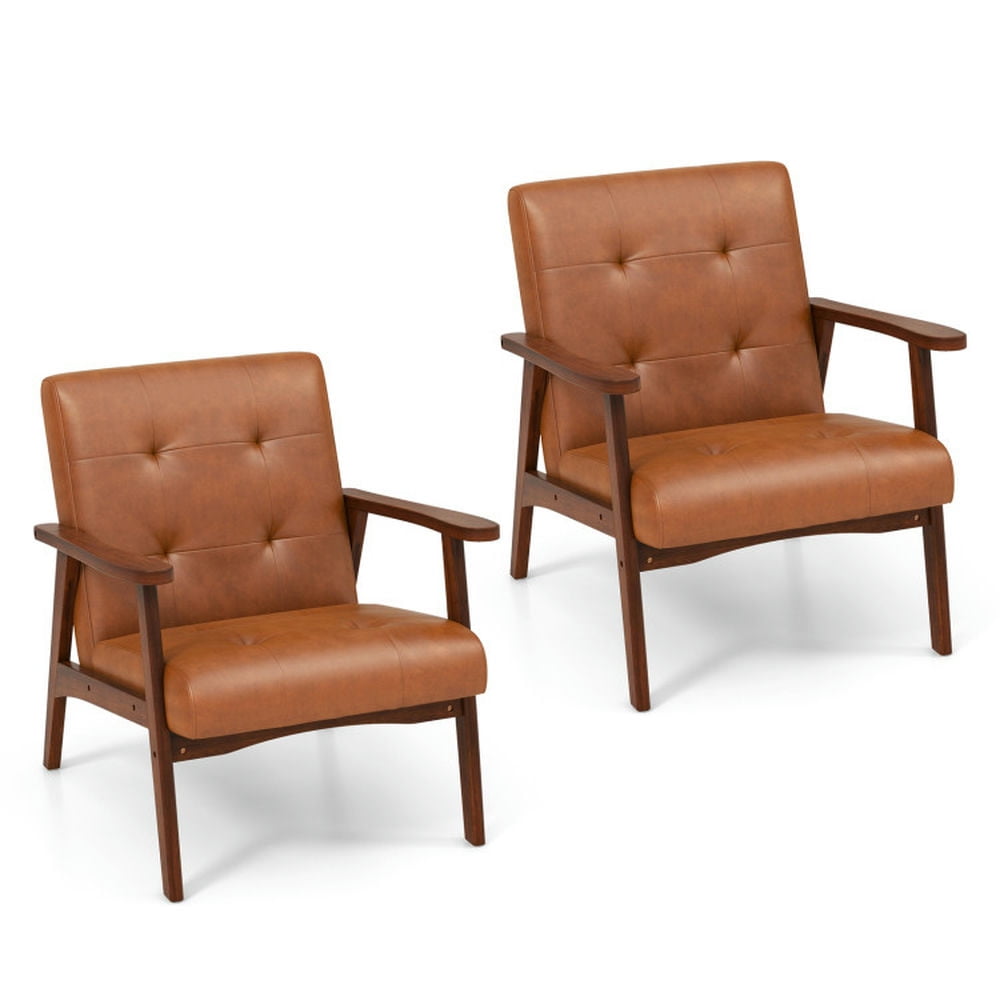 Mid-Century Modern Brown Faux Leather Accent Chair