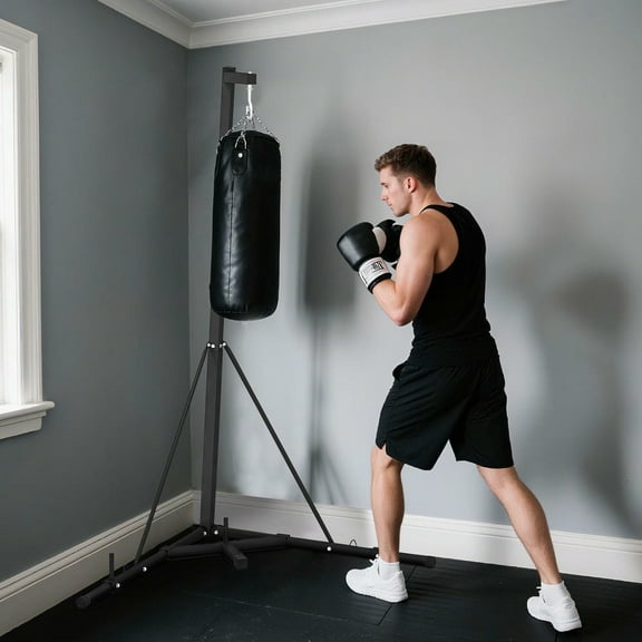 GVN Adjustable Bag Boxing Set with Weighted Base, Speed Bag for Home Gym, Stand Only, Black