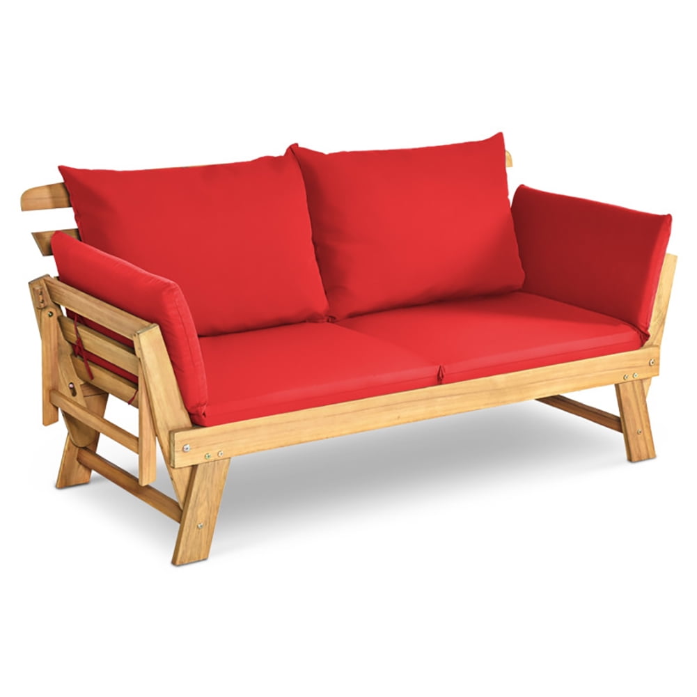 GVN Adjustable Patio Convertible Sofa with Thick Cushion -Red, Wood Couch, Sectional Sofa Set with Ottoman GVN Adjustable Patio Convertible Sofa with Thick Cushion -Red, Wood Couch, Sectional Sofa Set with Ottoman