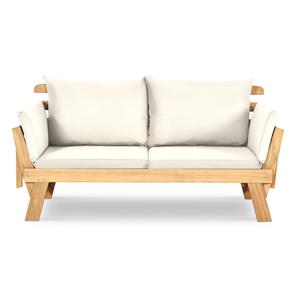 GVN Adjustable Patio Convertible Sofa with Thick Cushion-White, Wood Couch, Sectional Sofa Set with Ottoman GVN Adjustable Patio Convertible Sofa with Thick Cushion-White, Wood Couch, Sectional Sofa Set with Ottoman