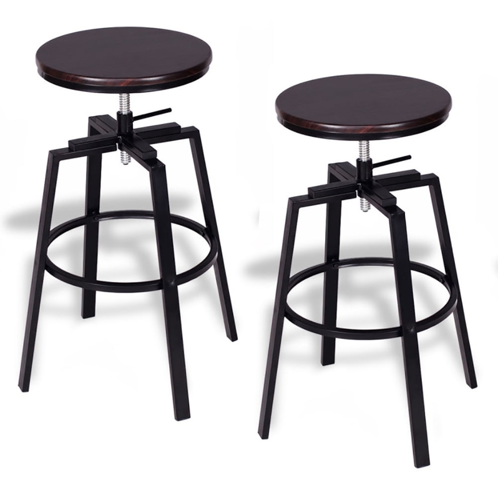 GVN Adjustable Vintage Wood Bar Stools with Metal Base for Kitchen Island, Set of 2 GVN Adjustable Vintage Wood Bar Stools with Metal Base for Kitchen Island, Set of 2