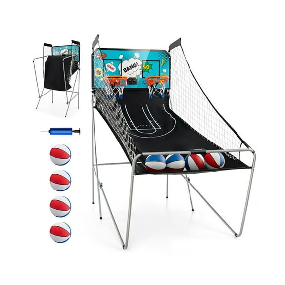 GVN Arcade Basketball Game Set,Indoor Outdoor Sport Play Toys,Dual Shot Basketball Arcade Game with 8 Game Modes and 4 Balls-Green