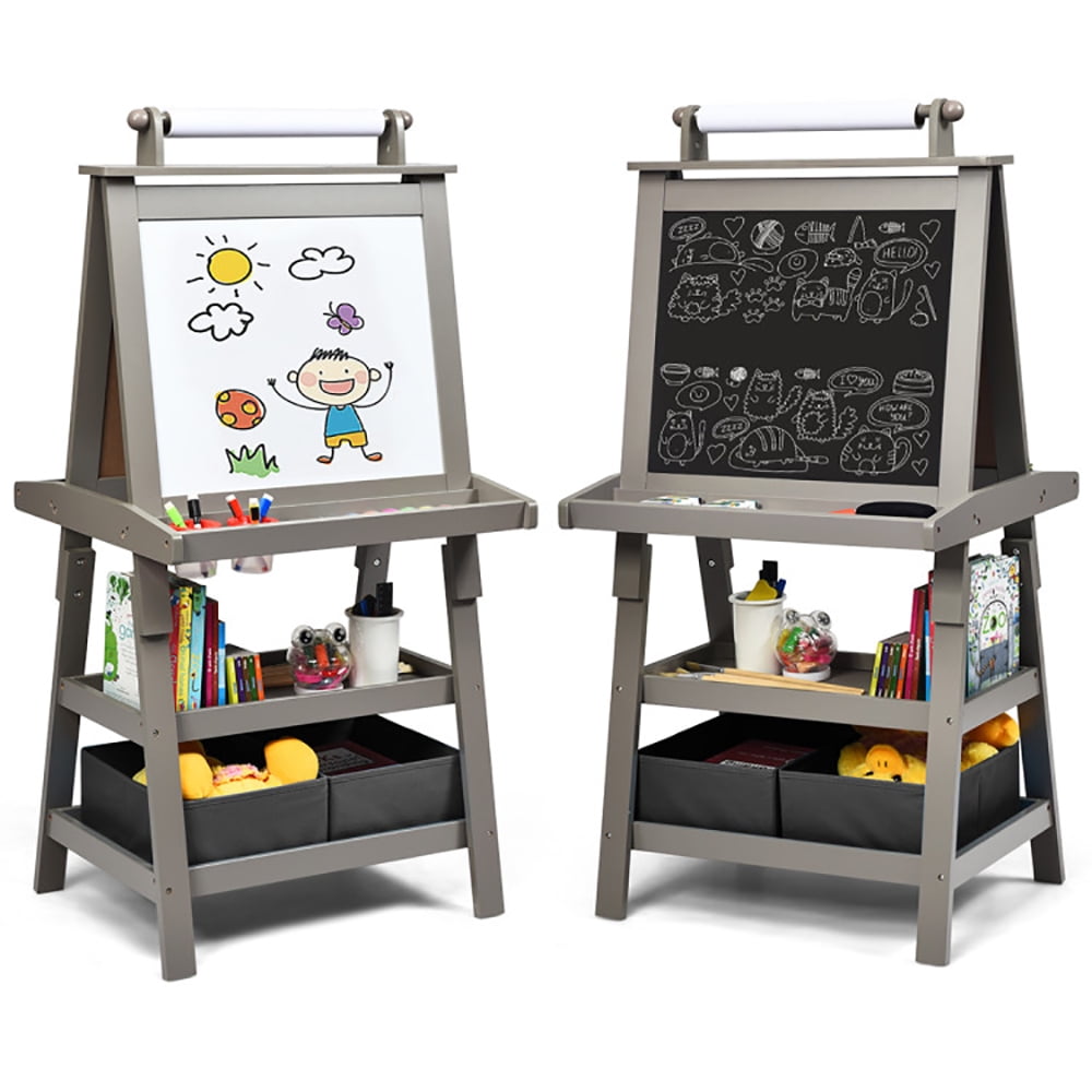 GVN Art Easel, Kids Art Easel,3 in 1 Double-Sided Storage Art Easel-Gray