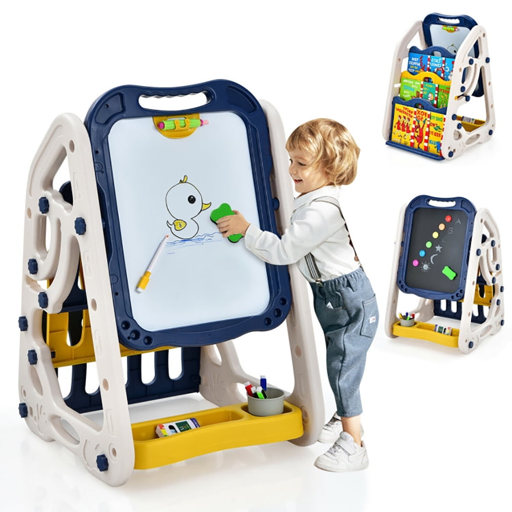 GVN Art Easel, Kids Art Easel,3-in-1 Kids Art Easel Double-Sided Tabletop Easel with Art Accessories-Blue