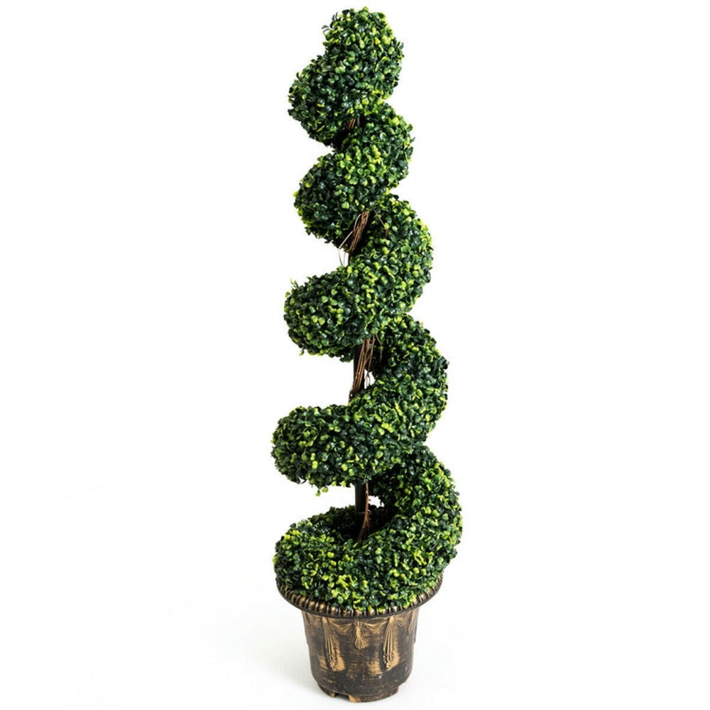 4ft Green Plastic Boxwood Spiral Topiary Bonsai Tree