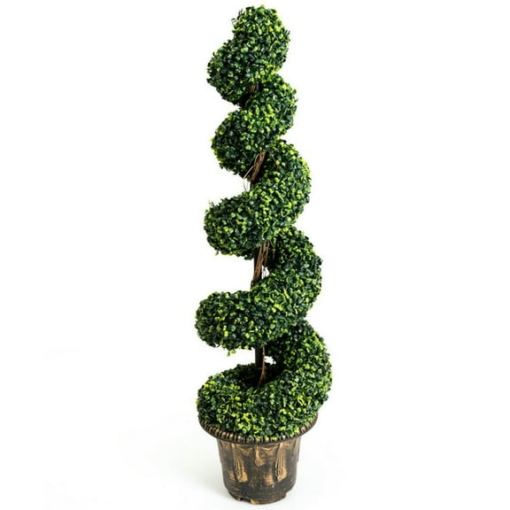GVN Artificial Plant,Greenery Decor,4 Feet Artificial Boxwood Spiral Green Leaves Tree