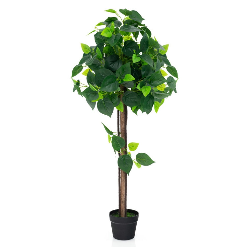 45-Inch Artificial Hydrangea Tree with Real Wood Trunk and Green Leaves