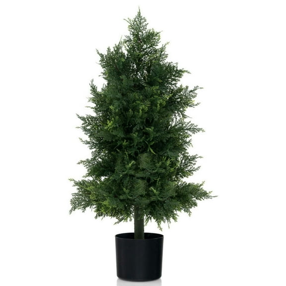 GVN Artificial Plant,Greenery Decor,Artificial Cedar Topiary Tree with Plastic Nursery Pot for Porch and Office