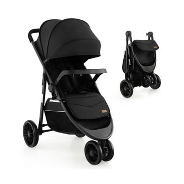 GVN Baby Jogging Stroller with Adjustable Canopy for Newborn-Black, Summer Stroller for Infant & Toddler
