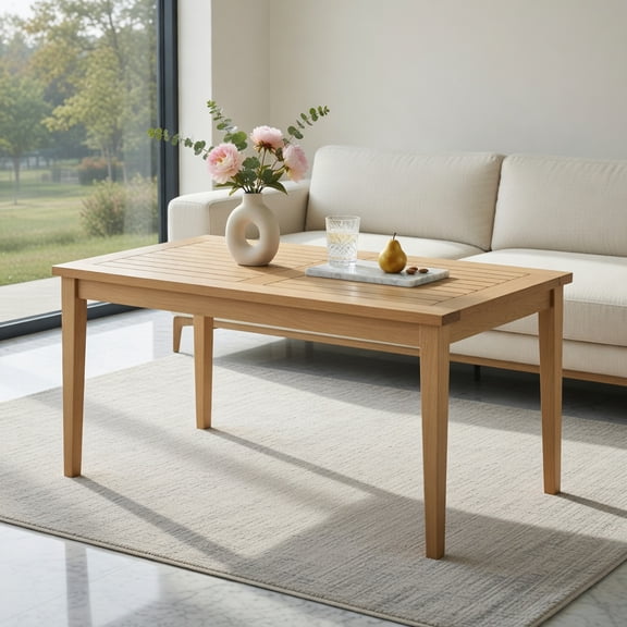 GVN Backyard Coffee Tables,20 Inch x 35.5 Inch Outdoor Teak Wood Coffee Table with Slatted Tabletop for Balcony