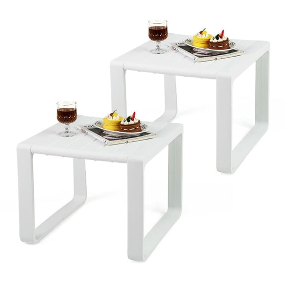 GVN Backyard Coffee Tables,Weather Resistant Adirondack Outdoor Side Table Set of 2-White