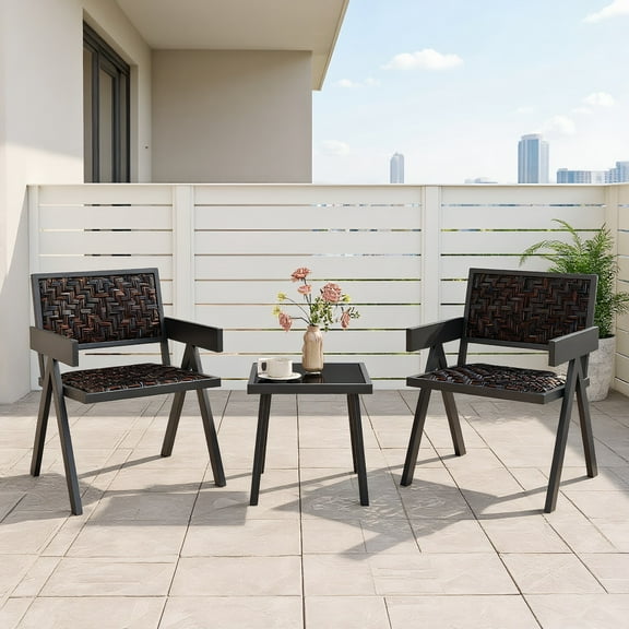 GVN Backyard Furniture Sets,Outdoor Furniture Sets,3 Pieces Patio PE Wicker Bistro Set with Quick-Drying Foam-Black