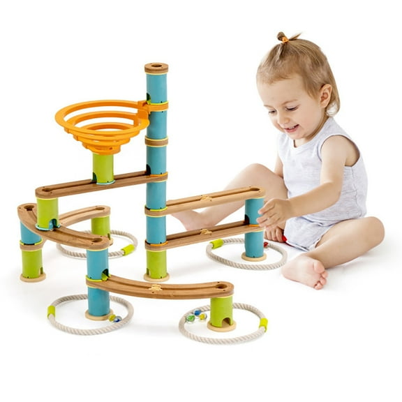 GVN Bamboo Build Run Toy with Marbles for Kids Over 4