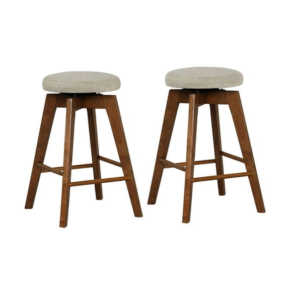 GVN Bar Stools,2 Pieces 26 Inch Backless Swivel Barstools with Linen Fabric Seat-Beige