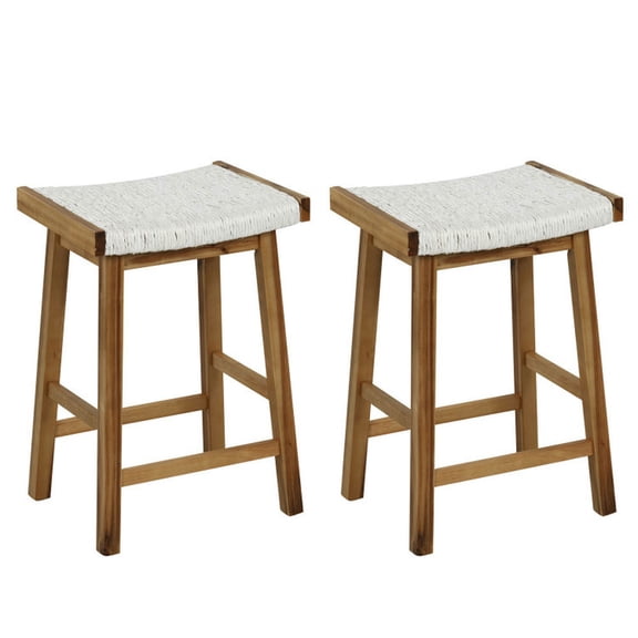 GVN Set of 2 25.5 Inch Dining Bar Stool with Seaweed Woven Seat, Bar Height Stools, Counter Height Bar Stools for Kitchen, Dining Room