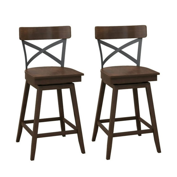 GVN Bar Stools,Set of 2 Wooden Swivel Bar Stools with Open X Back and Footrest-24 inches