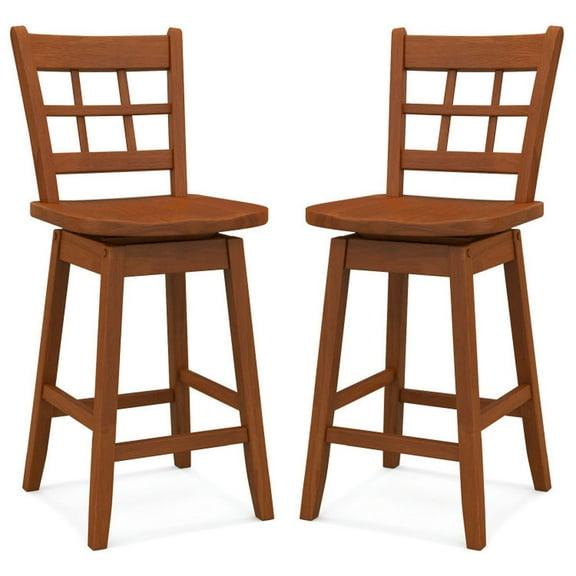 GVN Barstools,Bar Stools, Kitchen Island Barstools,Counter Height Barstools Set of 2 with 6-Grid Hollow Back and Seat-Brown