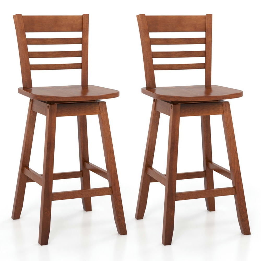 Walnut Swivel Counter Height Bar Stools with Slatted Backrest