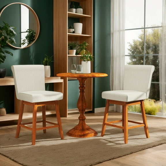 GVN Barstools, Countertop Bar Chairs,Bar Stools,27 Inch Counter Height Bar Chairs with Rubber Wood Legs Set of 2-Beige