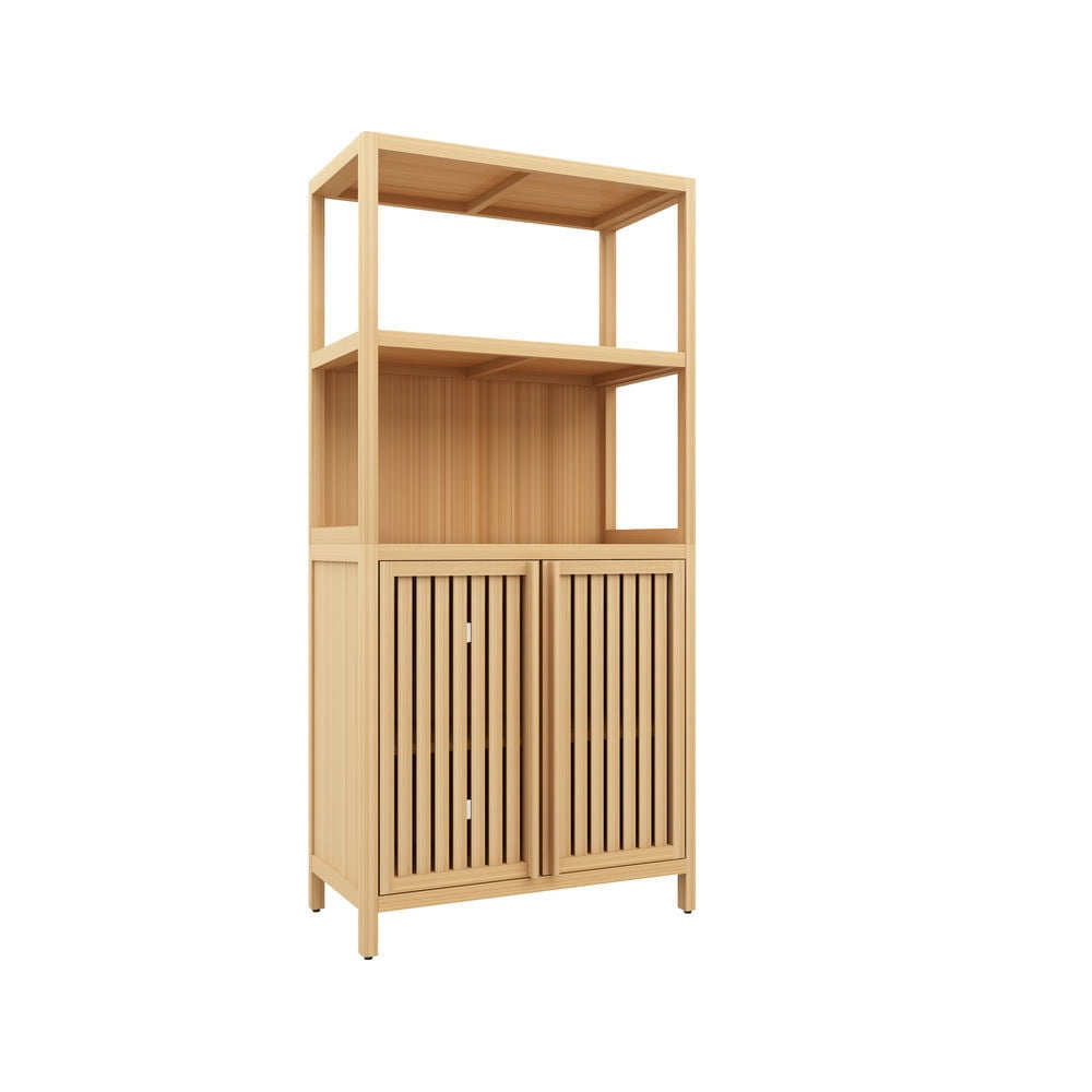 GVN Bathroom Storage Cabinet, Bathroom Floor Cabinet,Bamboo Storage Cabinet, Freestanding Bathroom Cabinet with 2 Doors, Floor Cabinet Organizer