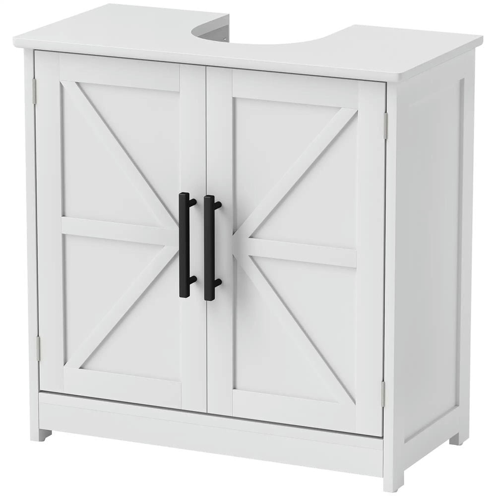 GVN Bathroom Storage Cabinet, Bathroom Floor Cabinet,Bathroom Sink Cabinet with 2 Barn Doors and Adjustable Shelf, White