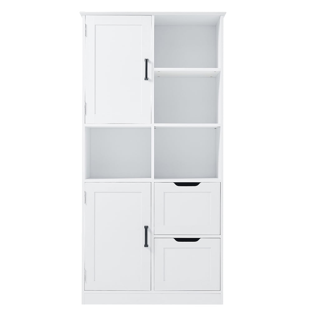 White MDF Living Room Cabinet with Adjustable Shelving
