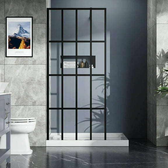 GVN Bathtub Shower Doors, Bypass Tub Door,34" X 72" Shower Door Walk-in Black Finish