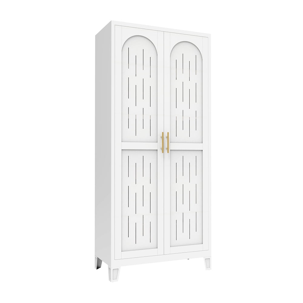 GVN Bedroom Armoire Wardrobe Closet Clothes Storage,2 Shapely Doors Cabinet with Vertical Holes