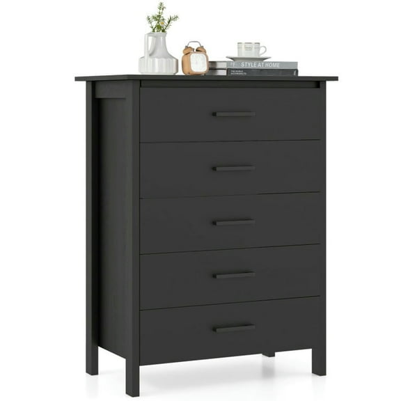 GVN Bedroom Dresser, Chest of Drawers,Modern 5-Drawer Multipurpose Chest Dresser with Metal Handles-Black
