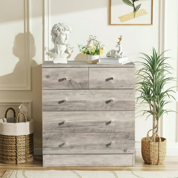 GVN Bedroom Dresser, Chest of Drawers,Modern Simple 5-Drawer Dresser Gray