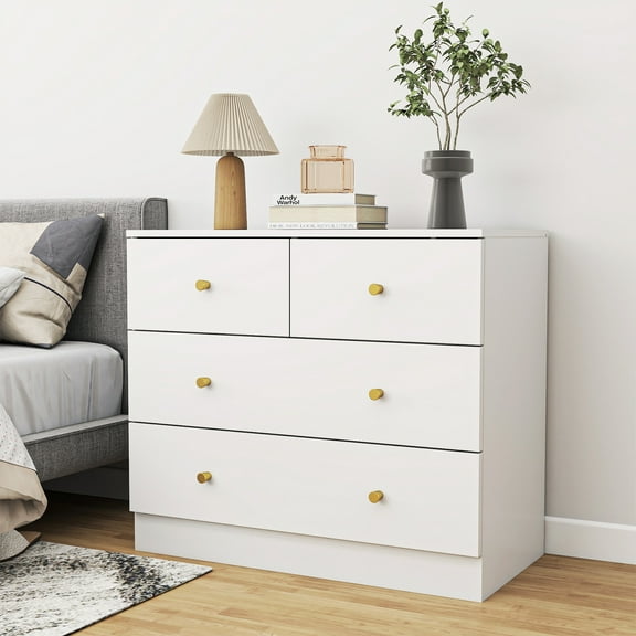 GVN Bedroom Dresser, Chest of Drawers, Modern Simple 4-Drawer Dresser for Bedroom, Living Room, White