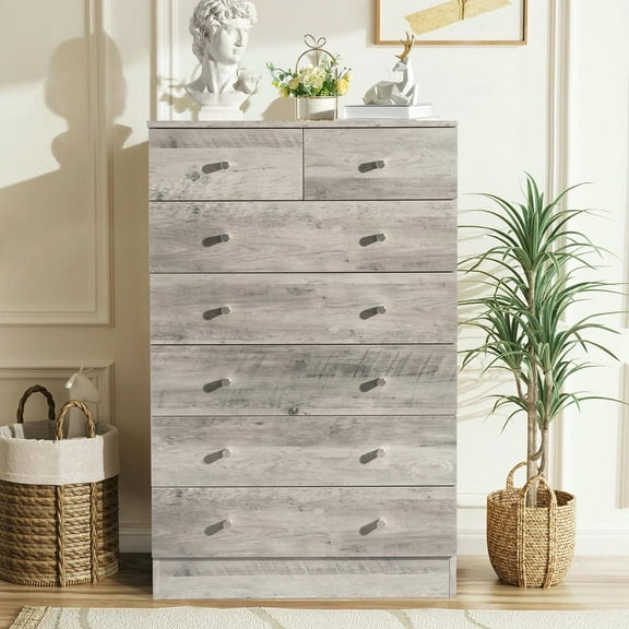 GVN Bedroom Dresser, Chest of Drawers,Modern Simple 7-Drawer Dresser Gray