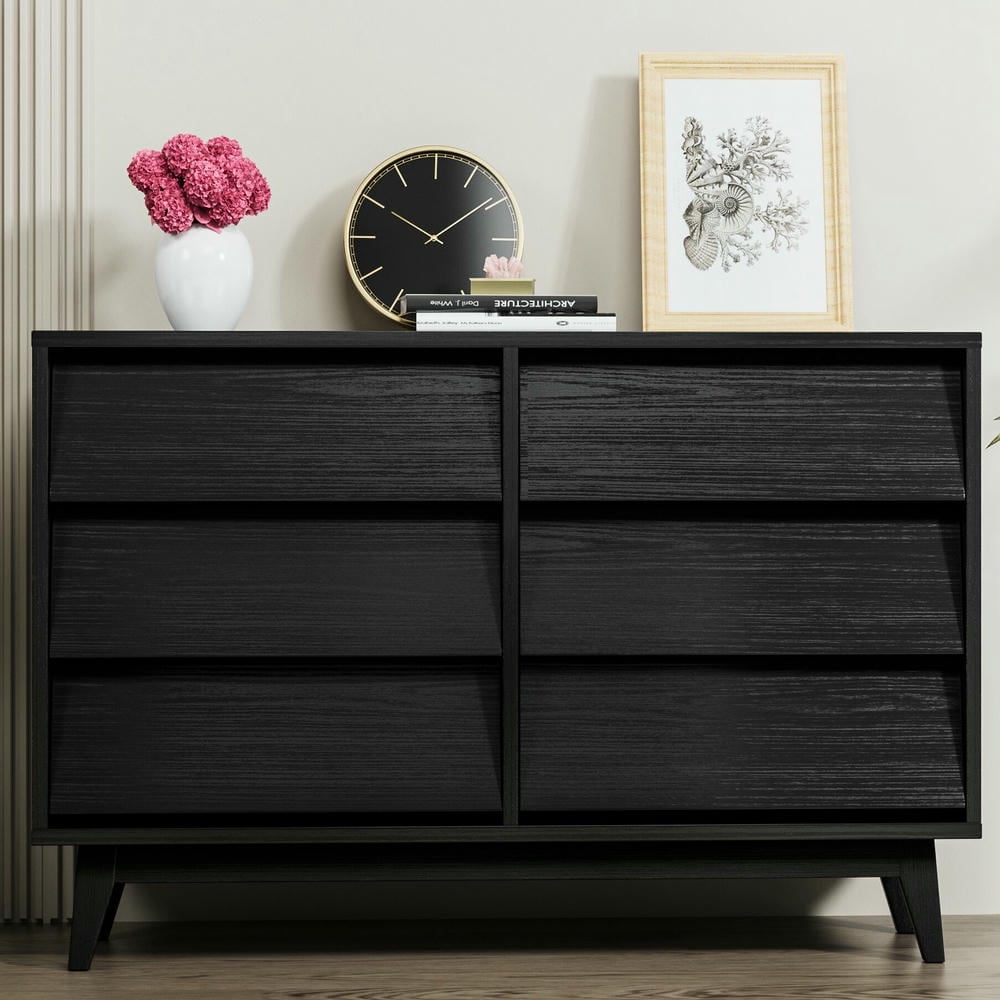 GVN Bedroom Dresser, Chest of Drawers with Wood Legs,6 Drawers ...
