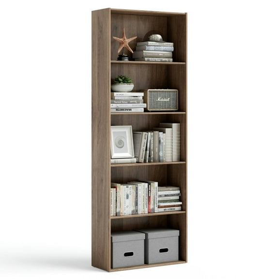 GVN Bookcases,5-Shelf Storage Bookcase Modern Multi-Functional Display Cabinet Furniture-Walnut