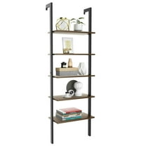GVN Bookcases,5-Tier Wood Look Ladder Shelf with Metal Frame for Home-Black